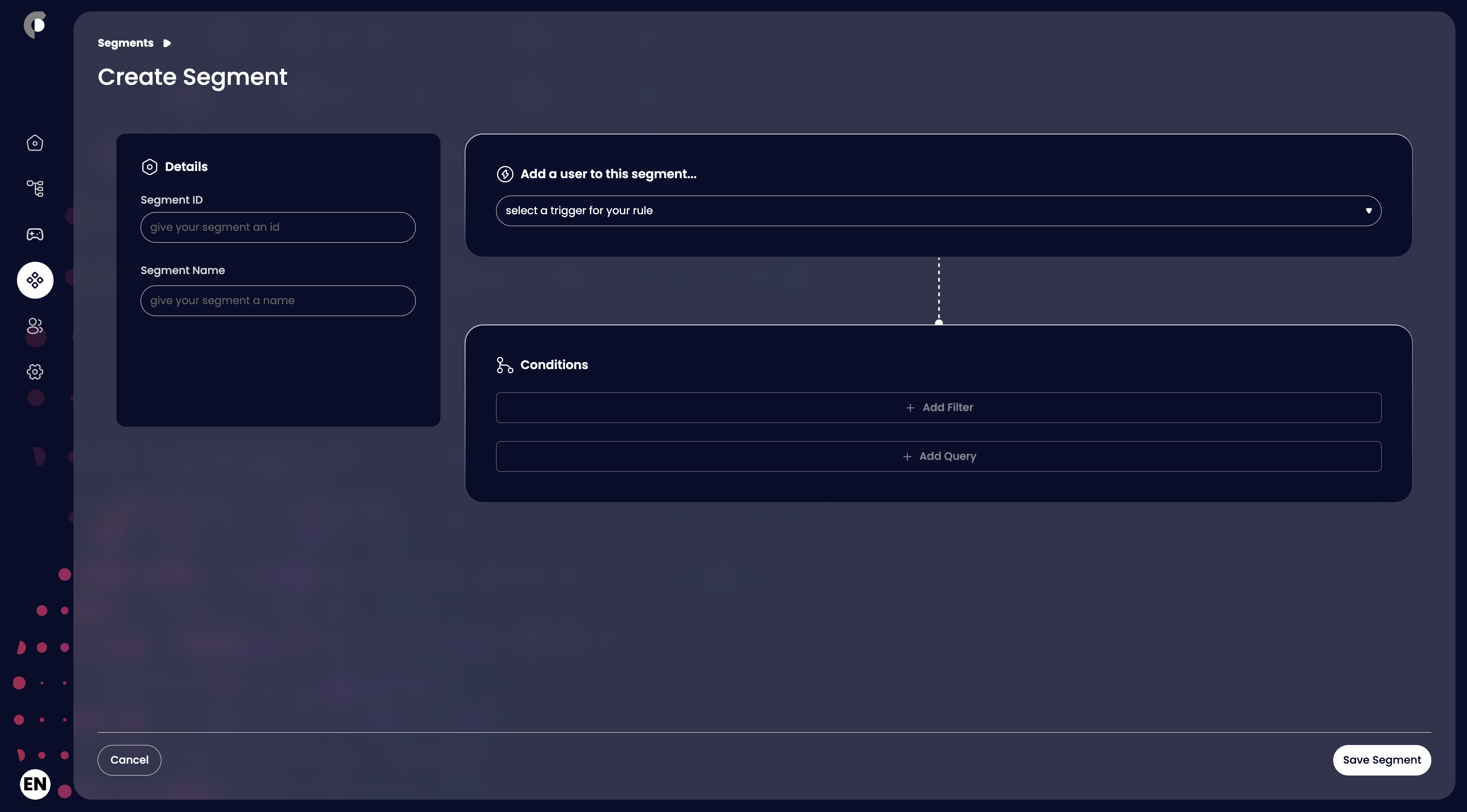 Image of segment creation page